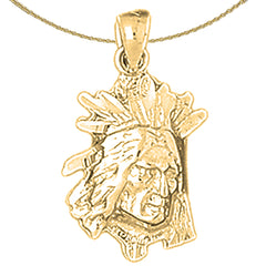 Sterling Silver Indian Head Pendants (Rhodium or Yellow Gold-plated)
