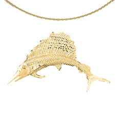 Sterling Silver Sailfish Pendant (Rhodium or Yellow Gold-plated)