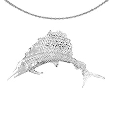 Sterling Silver Sailfish Pendant (Rhodium or Yellow Gold-plated)