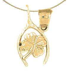 Sterling Silver Wish Bone With Clover, Shamrock Pendant (Rhodium or Yellow Gold-plated)