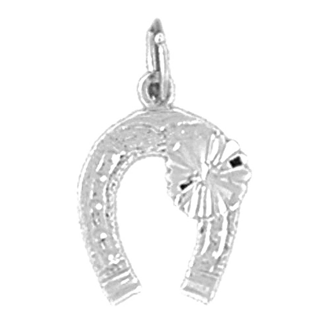 Sterling Silver Horseshoe With Clover, Shamrock Pendant