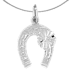 Sterling Silver Horseshoe With Clover, Shamrock Pendant (Rhodium or Yellow Gold-plated)
