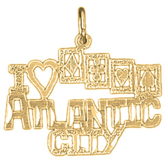 Yellow Gold-plated Silver I Love Atlantic City Pendant