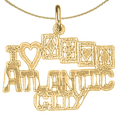 Sterling Silver I Love Atlantic City Pendant (Rhodium or Yellow Gold-plated)