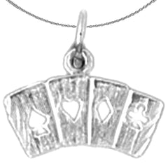 Sterling Silver Playing Cards, Flush Pendant (Rhodium or Yellow Gold-plated)