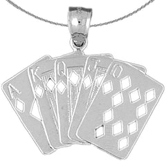 Sterling Silver Playing Cards, Flush Pendant (Rhodium or Yellow Gold-plated)