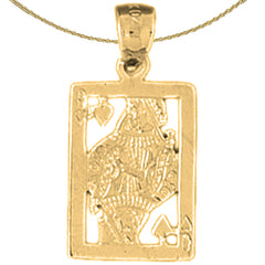 Sterling Silver Playing Cards, Queen Of Spades Pendant (Rhodium or Yellow Gold-plated)