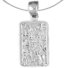 Naipes de plata de ley, colgante de rey de corazones (bañado en rodio o oro amarillo)