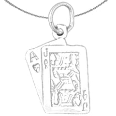 Spielkartenanhänger aus Sterlingsilber, 21, Ass und Bube (rhodiniert oder gelbvergoldet)