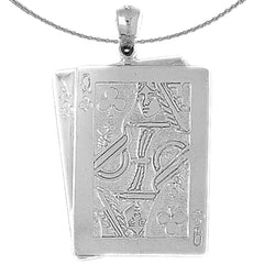 Sterling Silver Playing Cards, 21, Ace And Queen Pendant (Rhodium or Yellow Gold-plated)