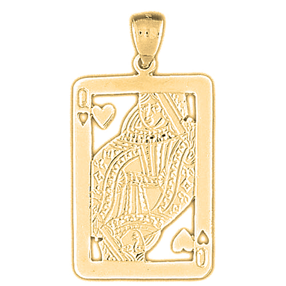Yellow Gold-plated Silver Playing Cards, Queen Of Hearts Pendant