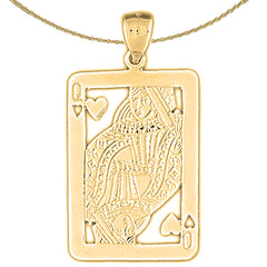 Sterling Silver Playing Cards, Queen Of Hearts Pendant (Rhodium or Yellow Gold-plated)