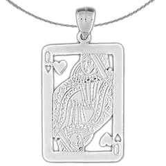 Sterling Silver Playing Cards, Queen Of Hearts Pendant (Rhodium or Yellow Gold-plated)