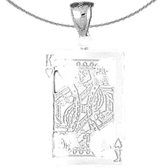 Naipes de plata de ley, colgante de rey de corazones (bañado en rodio o oro amarillo)