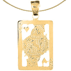 Sterling Silver Playing Cards, Queen Of Hearts Pendant (Rhodium or Yellow Gold-plated)