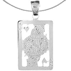 Sterling Silver Playing Cards, Queen Of Hearts Pendant (Rhodium or Yellow Gold-plated)