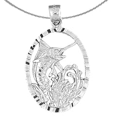 Sterling Silver Marlin Pendant (Rhodium or Yellow Gold-plated)