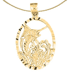 Sterling Silver Marlin Pendant (Rhodium or Yellow Gold-plated)