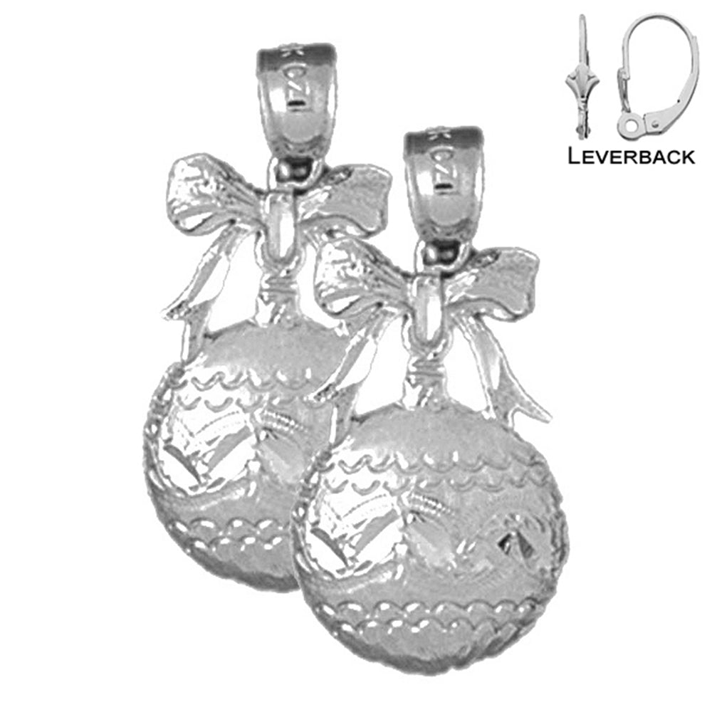 Sterling Silver 25mm Christmas Ornament Earrings (White or Yellow Gold Plated)