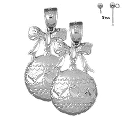 Sterling Silver 25mm Christmas Ornament Earrings (White or Yellow Gold Plated)