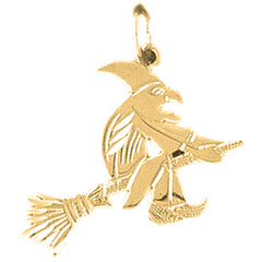 Yellow Gold-plated Silver Witch On Broom Pendant