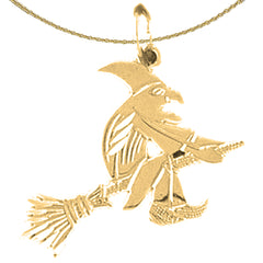 Sterling Silver Witch On Broom Pendant (Rhodium or Yellow Gold-plated)