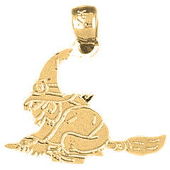 Yellow Gold-plated Silver Witch On Broom Pendant