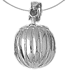 Sterling Silver 3D Pumpkin Pendant (Rhodium or Yellow Gold-plated)