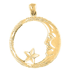 Yellow Gold-plated Silver Moon With Star Pendant