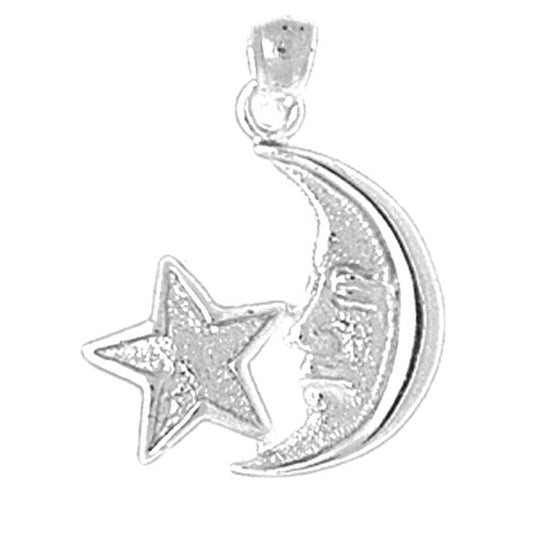 Sterling Silver Moon With Star Pendant