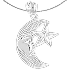 Sterling Silver Moon With Star Pendant (Rhodium or Yellow Gold-plated)