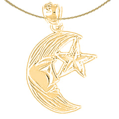 Sterling Silver Moon With Star Pendant (Rhodium or Yellow Gold-plated)