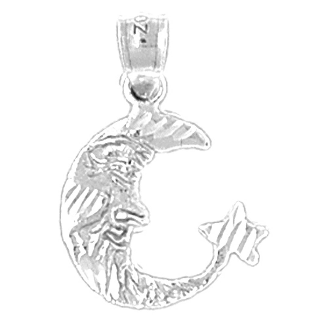 Sterling Silver Moon With Star Pendant