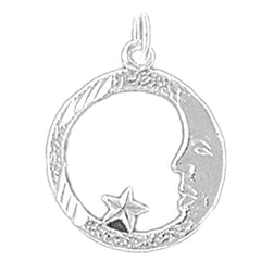 Sterling Silver Moon With Star Pendant
