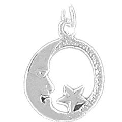 Sterling Silver Moon With Star Pendant