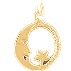 Yellow Gold-plated Silver Moon With Star Pendant