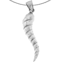Sterling Silver Italian Horn (Solid) Pendant (Rhodium or Yellow Gold-plated)