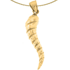 Sterling Silver Italian Horn (Solid) Pendant (Rhodium or Yellow Gold-plated)