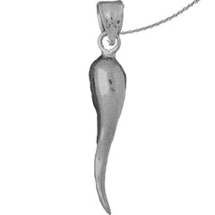 Sterling Silver Italian Horn (Solid) Pendant (Rhodium or Yellow Gold-plated)