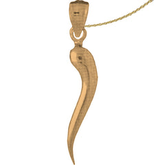 Sterling Silver Italian Horn (Solid) Pendant (Rhodium or Yellow Gold-plated)