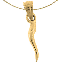 Sterling Silver Italian Horn (Solid) Pendant (Rhodium or Yellow Gold-plated)