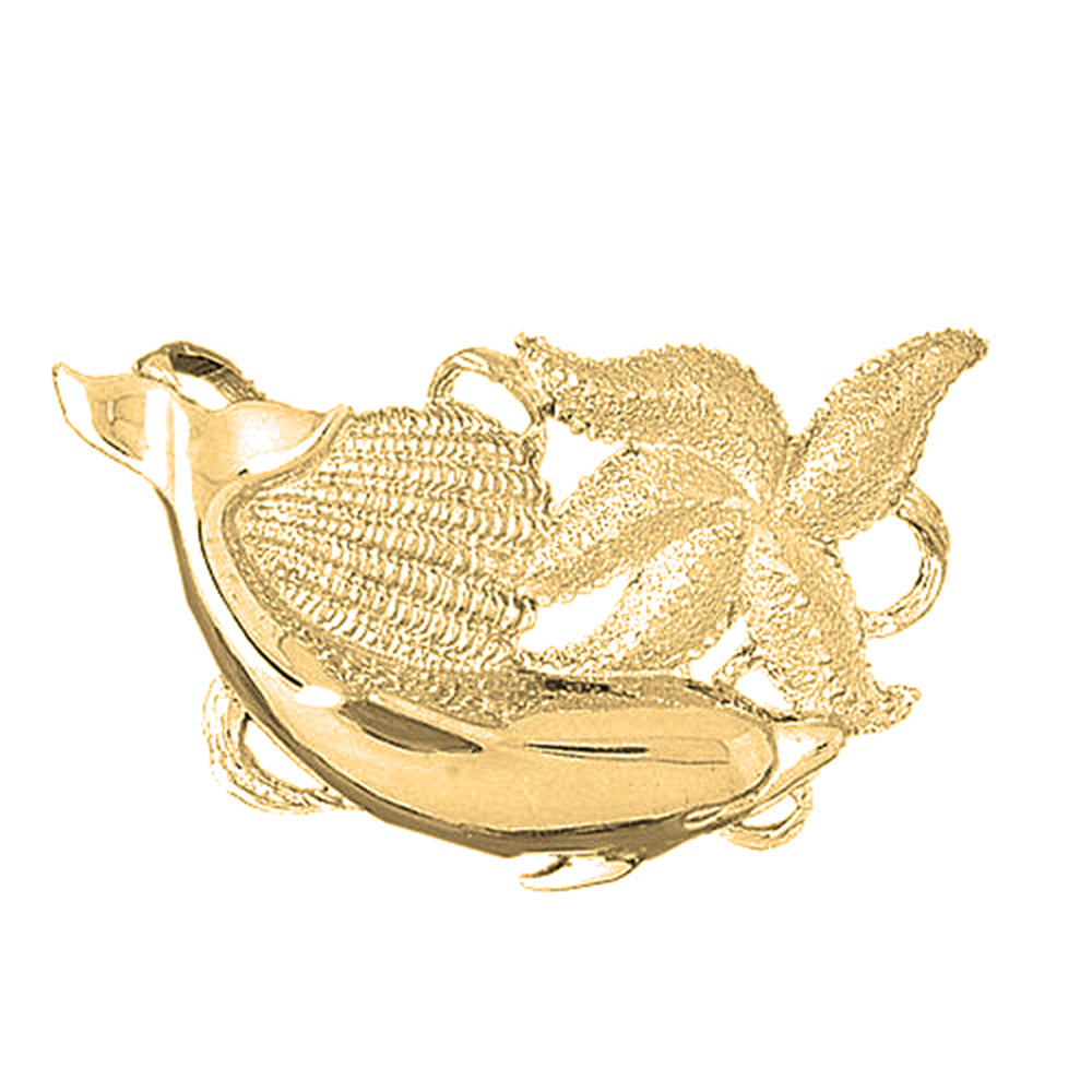 Yellow Gold-plated Silver Dolphin, Starfish, And Shell Pendant