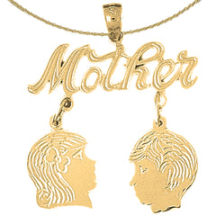 Sterling Silver Mother With Son And Daughter Pendant (Rhodium or Yellow Gold-plated)
