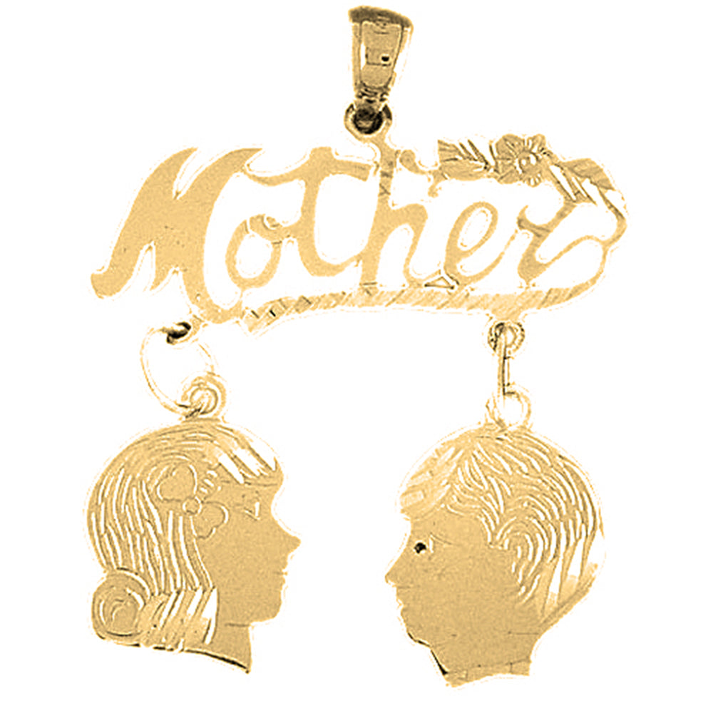 Yellow Gold-plated Silver Mother With Son And Daughter Pendant