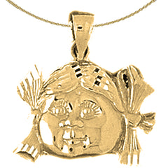 Sterling Silver Girl Head Pendant (Rhodium or Yellow Gold-plated)