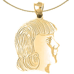 Sterling Silver Girl Head Pendant (Rhodium or Yellow Gold-plated)