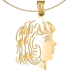 Sterling Silver Girl Head Pendant (Rhodium or Yellow Gold-plated)
