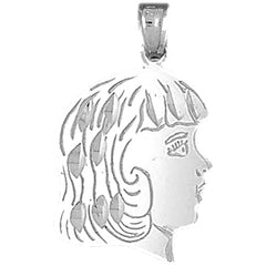 Sterling Silver Girl Head Pendant