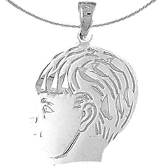 Sterling Silver Boy Head Pendant (Rhodium or Yellow Gold-plated)