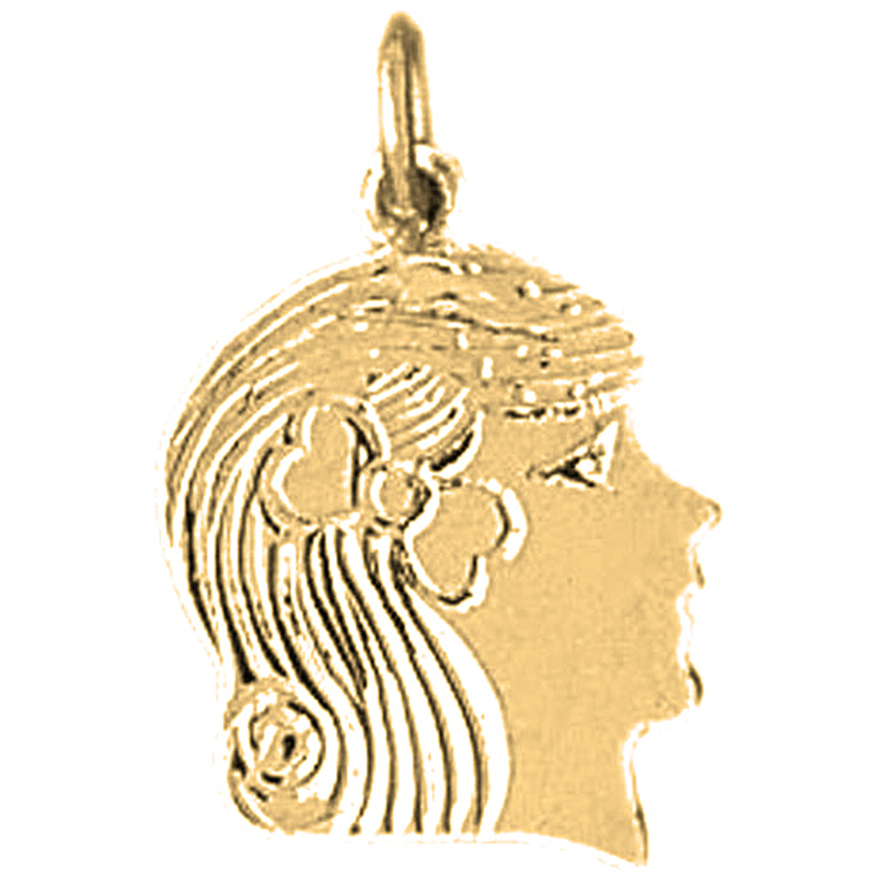 Yellow Gold-plated Silver Girl Head Pendant
